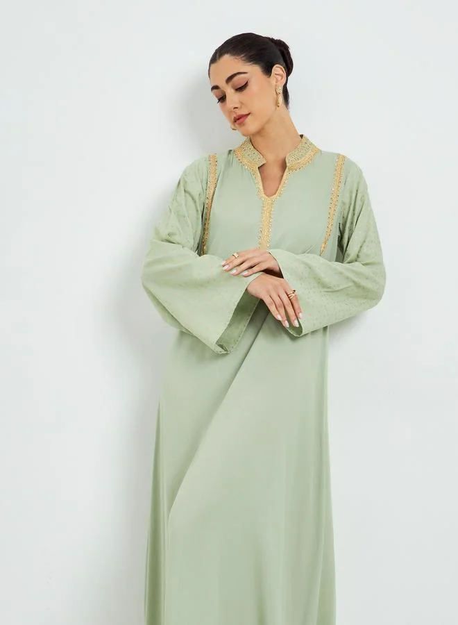 Amirah Green Embroidered A-Line Jalabiya