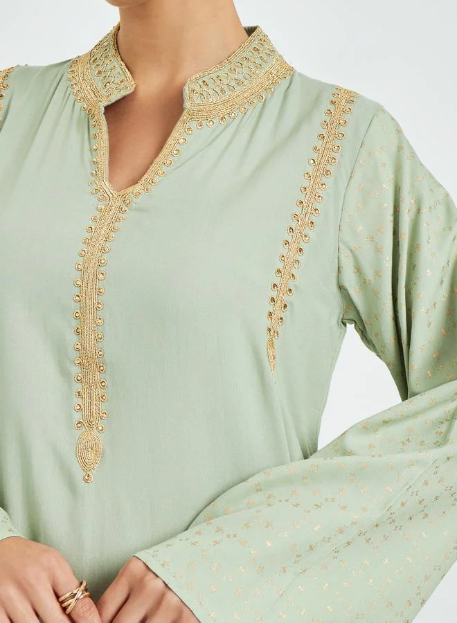 Amirah  Green Embroidered A-Line Jalabiya for Women | Best Price UAE