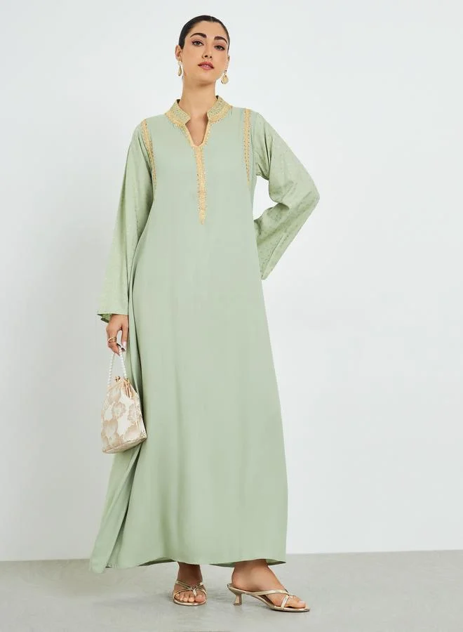 Amirah  Green Embroidered A-Line Jalabiya for Women | Best Price UAE