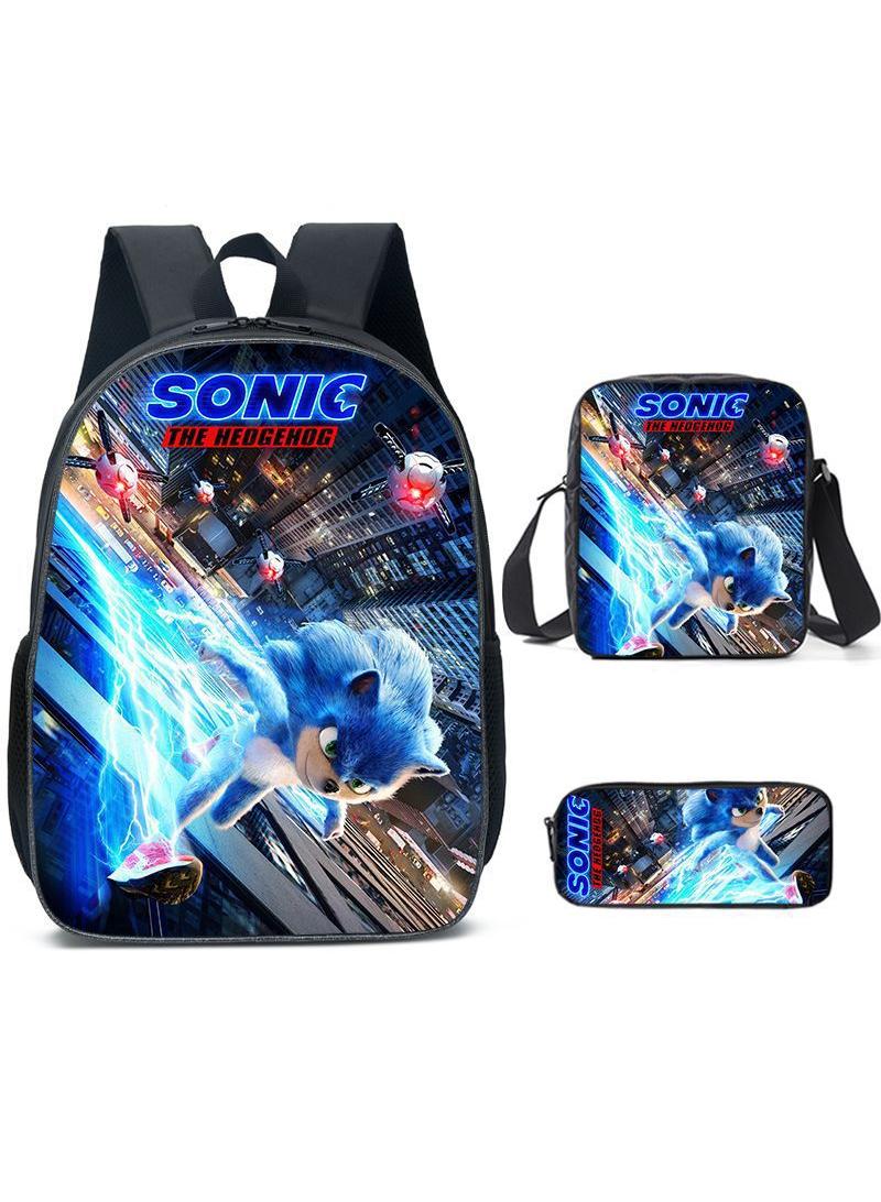 general 3-Piece Cartoon SONIC 3D Print Backpack Set - Image 1