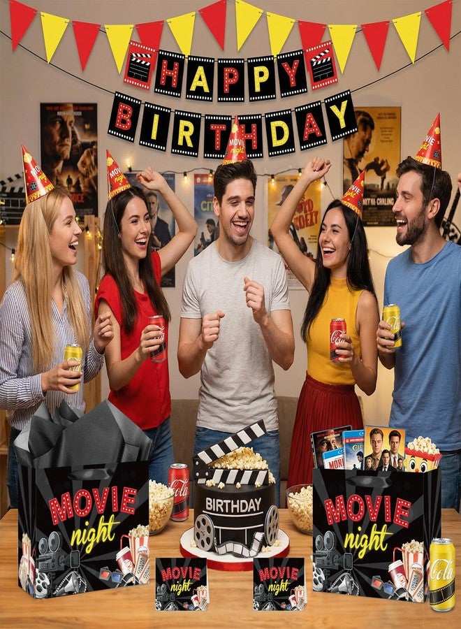 Woosytoo Movie Night Gift Bag Cinema Birthday Theme Wrapping Bag with Black Tissue Paper - Popcorn Film Reel Party Favor Sack for Kids Adults Birthday Red Carpet Movie Theater Decorations - Image 5