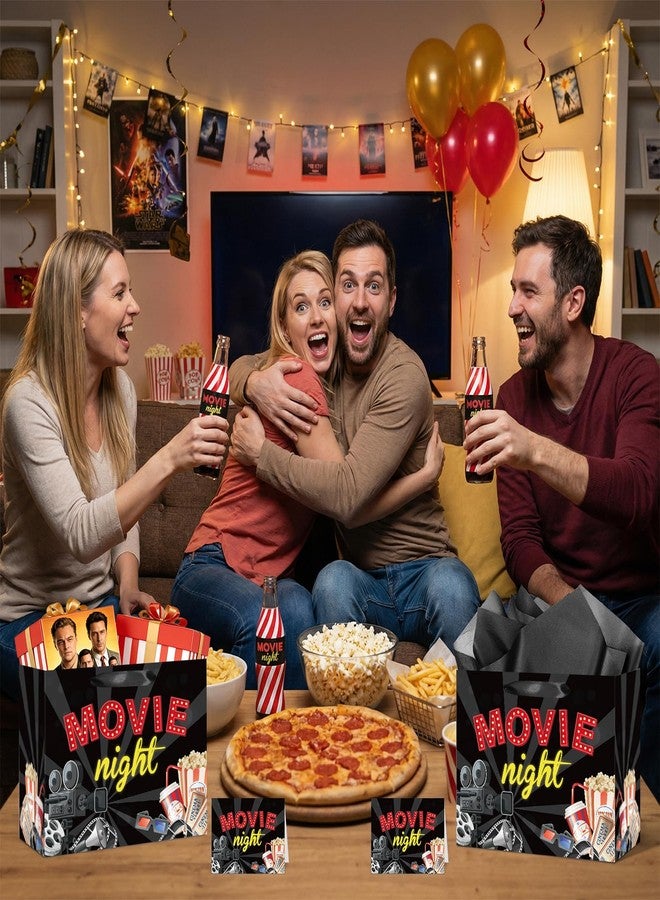 Woosytoo Movie Night Gift Bag Cinema Birthday Theme Wrapping Bag with Black Tissue Paper - Popcorn Film Reel Party Favor Sack for Kids Adults Birthday Red Carpet Movie Theater Decorations - Image 3