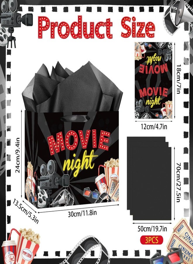 Woosytoo Movie Night Gift Bag Cinema Birthday Theme Wrapping Bag with Black Tissue Paper - Popcorn Film Reel Party Favor Sack for Kids Adults Birthday Red Carpet Movie Theater Decorations - Image 2