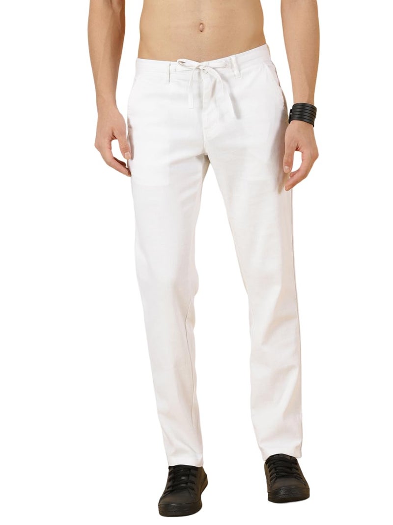 Thomas Scott Men Mid Rise Regular Casual Pants (TSB018_White, 34) - Image 1