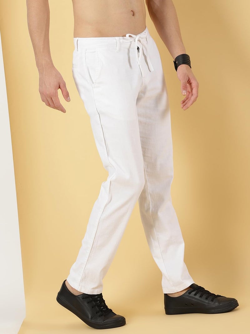 Thomas Scott Men Mid Rise Regular Casual Pants (TSB018_White, 34) - Image 3
