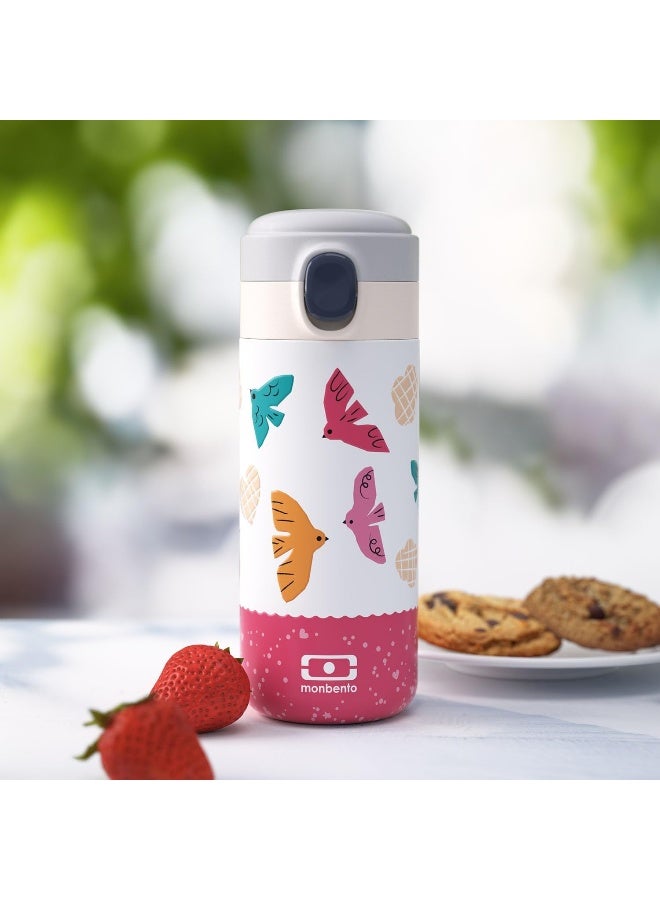 monbento - Children's Insulated Water Bottle Pop Pink Birds - 360ml - Keeps Hot/Cold Up to 12 Hours - Ideal for School/Hiking - BPA Free - Birds - Image 4