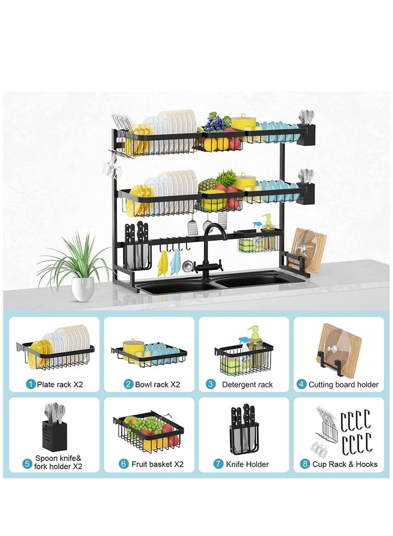 DubaiGallery 3 Layer Stainless Steel Dish Rack Over Sink Dish Drainer Drainer Dryer Rack Kitchen Storage Organizer Rack Kitchen Utensil Holder - Image 3