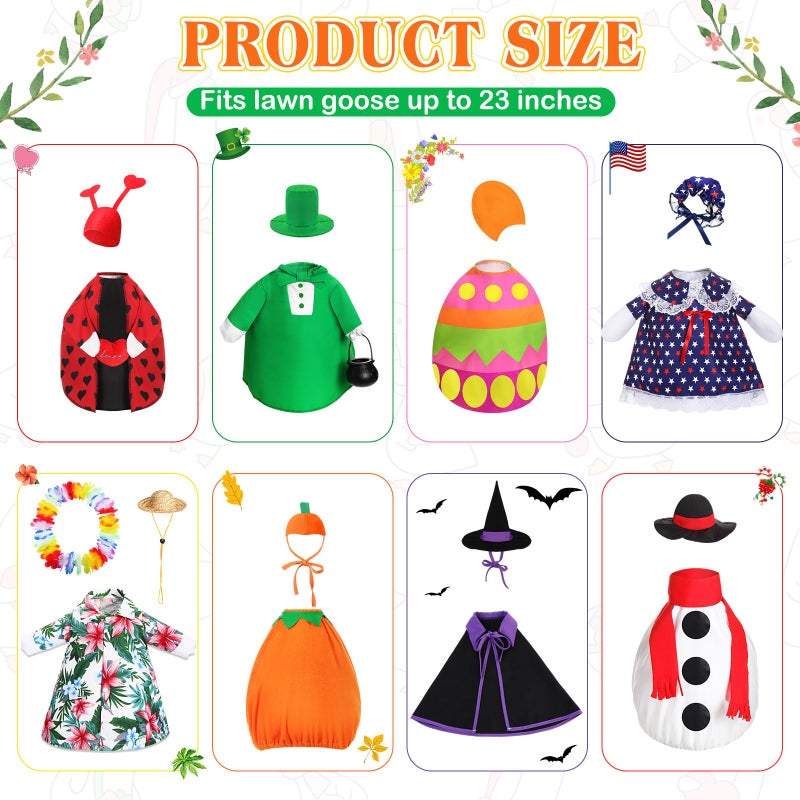 Silicherry 8 Set Holiday Seasonal Goose Outfits for 23" Cement Porch Goose Statue Valentine Easter Spring St. Patrick All Season Costume for Lawn Garden Patio Indoor Outdoor Decor(Typical Style) - Image 2