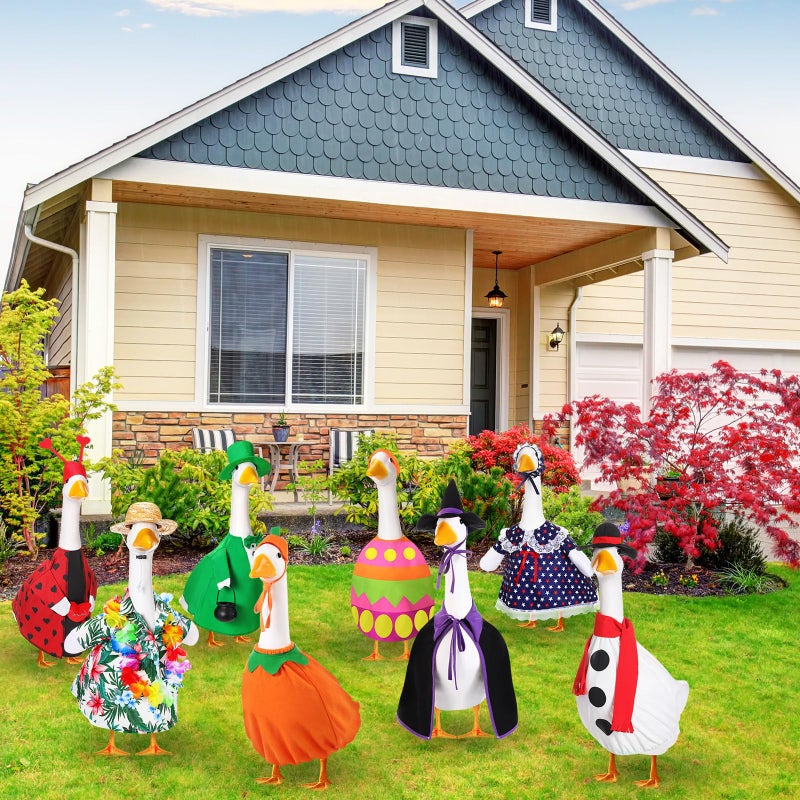 Silicherry 8 Set Holiday Seasonal Goose Outfits for 23" Cement Porch Goose Statue Valentine Easter Spring St. Patrick All Season Costume for Lawn Garden Patio Indoor Outdoor Decor(Typical Style) - Image 4