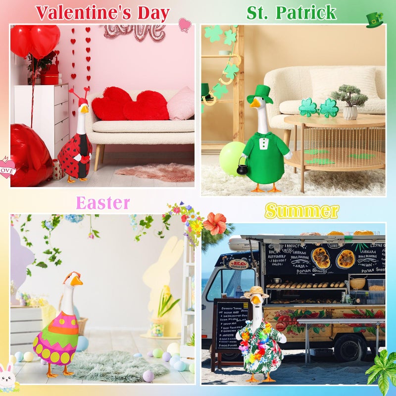 Silicherry 8 Set Holiday Seasonal Goose Outfits for 23" Cement Porch Goose Statue Valentine Easter Spring St. Patrick All Season Costume for Lawn Garden Patio Indoor Outdoor Decor(Typical Style) - Image 5
