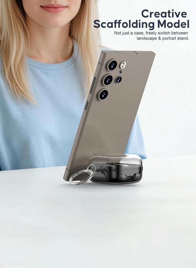 SJet Samsung Galaxy Buds 4 & Buds 4 Pro Case Lock Clip with Phone Stand and Cleaner Kit, Clear Protective Cover with Carabiner, Premium TPU Cover, Wireless Charging, Headphone Accessories (Clear) - Image 2