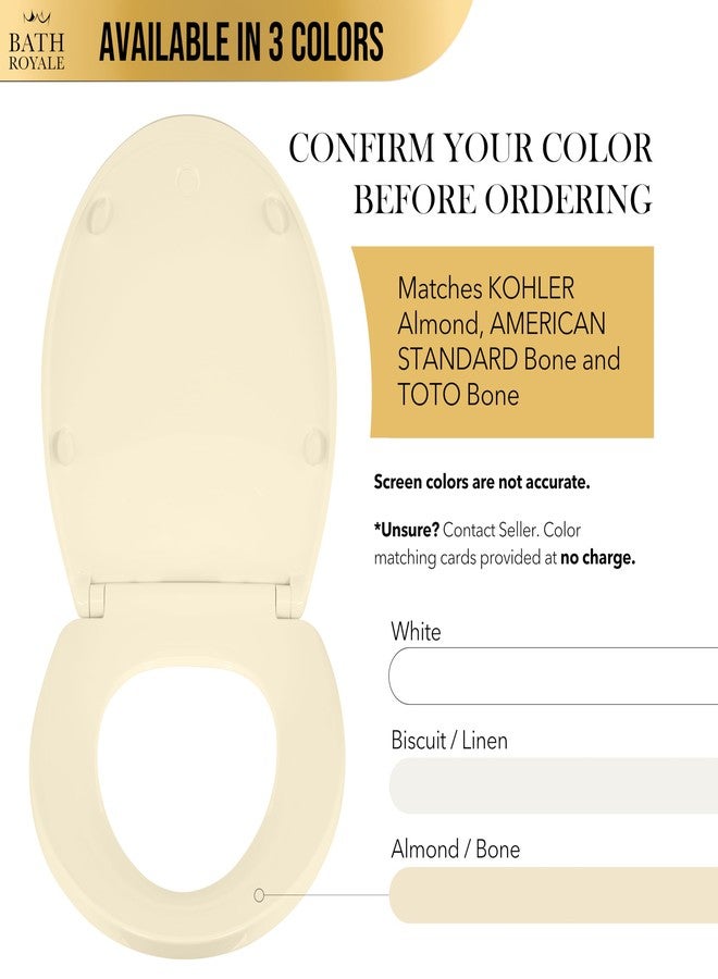 Bath Royale Toilet Seat Elongated with Cover BR501-02 Soft Close, Heavy Duty, Comfortable, Stain-Resistant and Easy to Keep Clean, Fits All Toilet Brands, Executive Series - Almond/Bone - Image 3