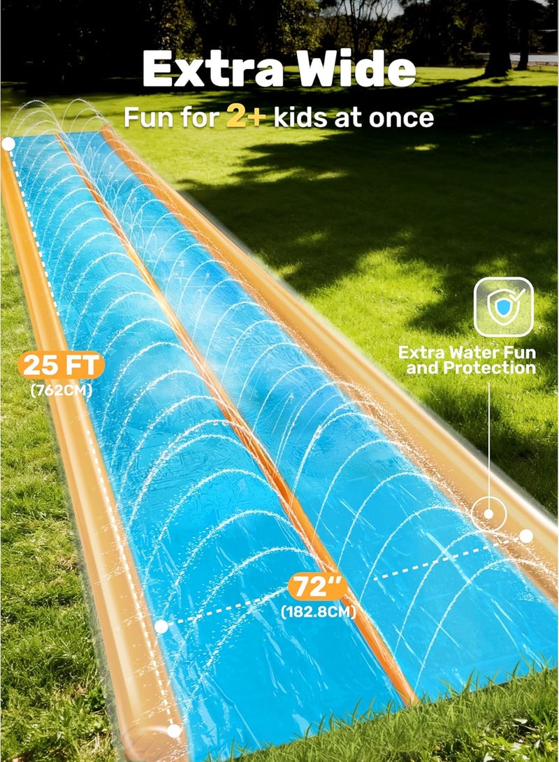 Sloosh Double Lane Water Slide,25ft x 6ft Heavy Duty Water Slip Lawn Slide with Sprinkler and 2 Inflatable Boards for Adult Kids Party Summer Yard Outdoor Play Activities - Image 2