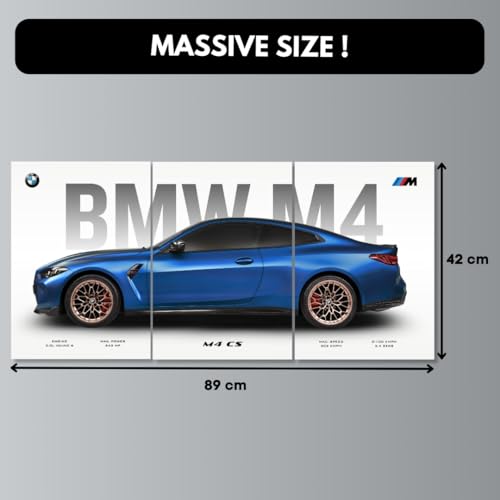 Funk You Store BMW M4 Poster Split Design BMW Car Posters | 3 A3 Sized Cars Poster for Wall | Large Size (89 x 42 cm) Sportscar Wall Decor | M4 CS Car Posters for Room | Supercar (B_026) - Image 2