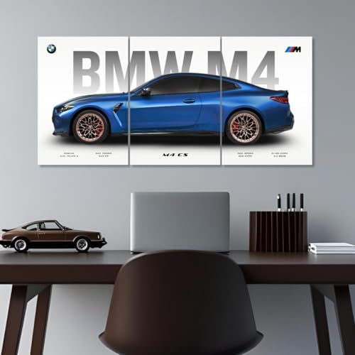 Funk You Store BMW M4 Poster Split Design BMW Car Posters | 3 A3 Sized Cars Poster for Wall | Large Size (89 x 42 cm) Sportscar Wall Decor | M4 CS Car Posters for Room | Supercar (B_026) - Image 1
