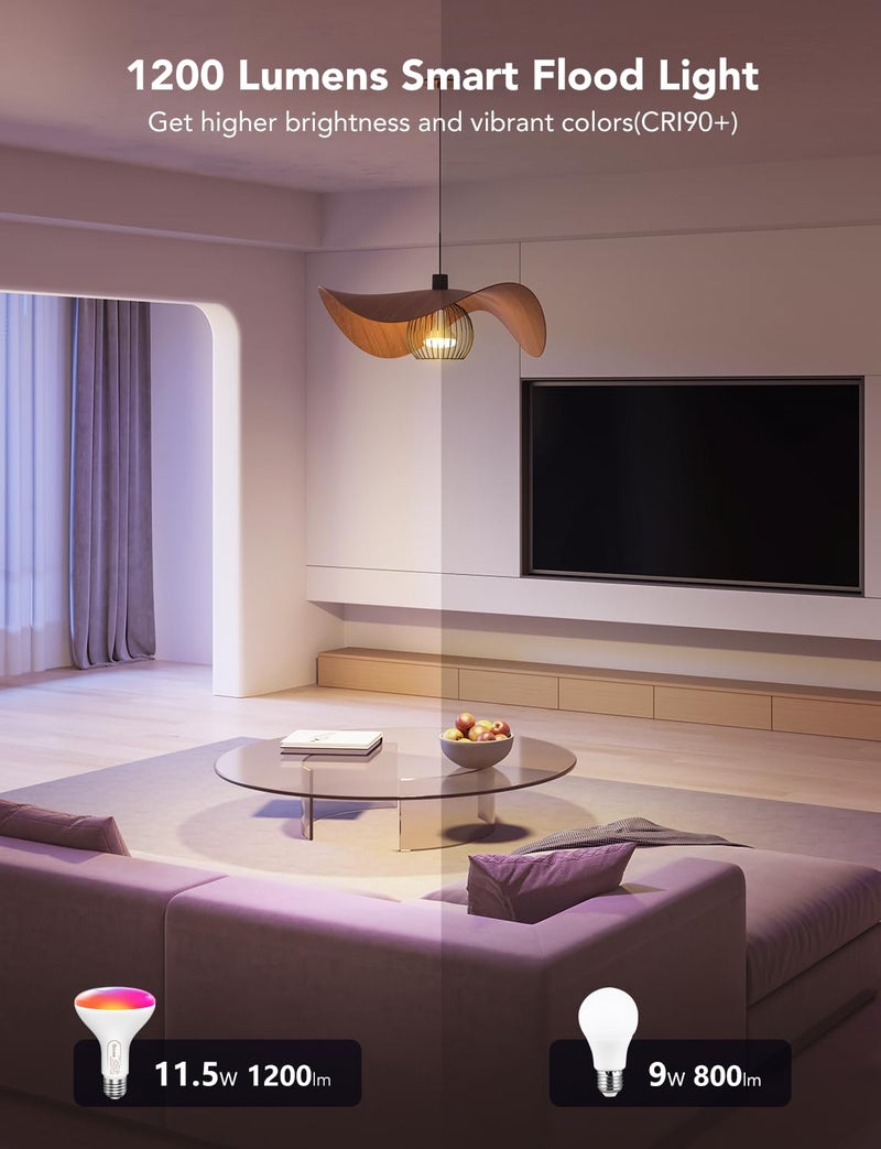 Govee Smart Light Bulbs, 1200 Lumens Dimmable BR30 Bulbs, RGBWW Color Changing Light Bulb, Flood Light Bulbs Work with Alexa, Google Assistant, WiFi & Bluetooth LED Bulbs, Music Sync, 2 Pack - Image 3