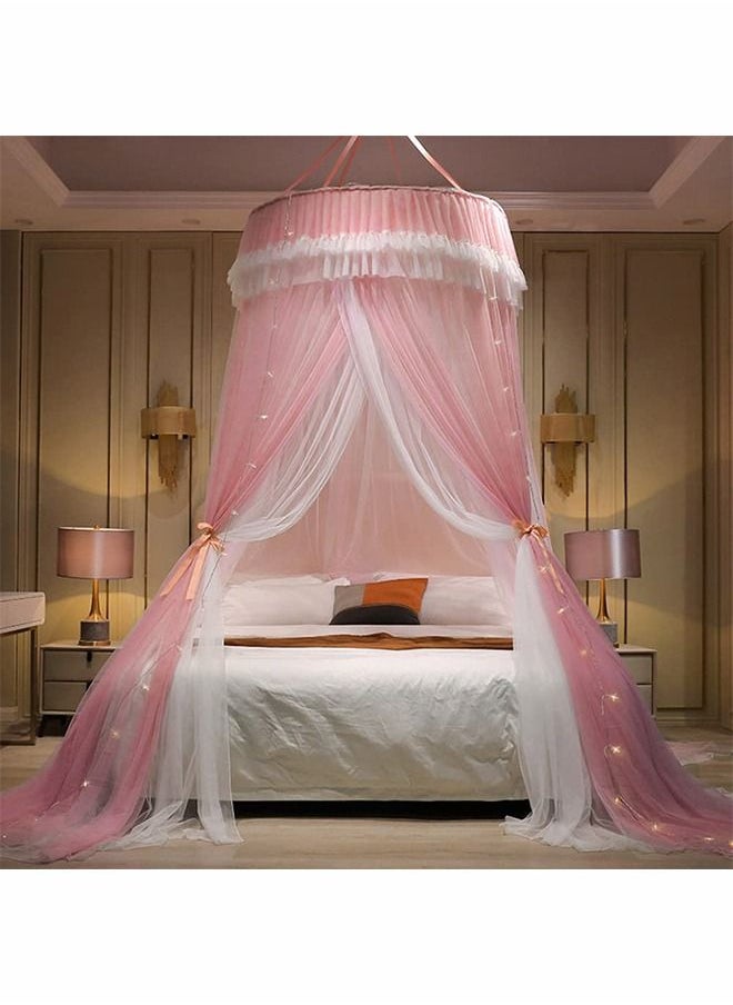 ZERIFAM - Double Layers Sheer Mesh Round Lace Princess Mosquito Net Tent with Stars String Lights - Image 1