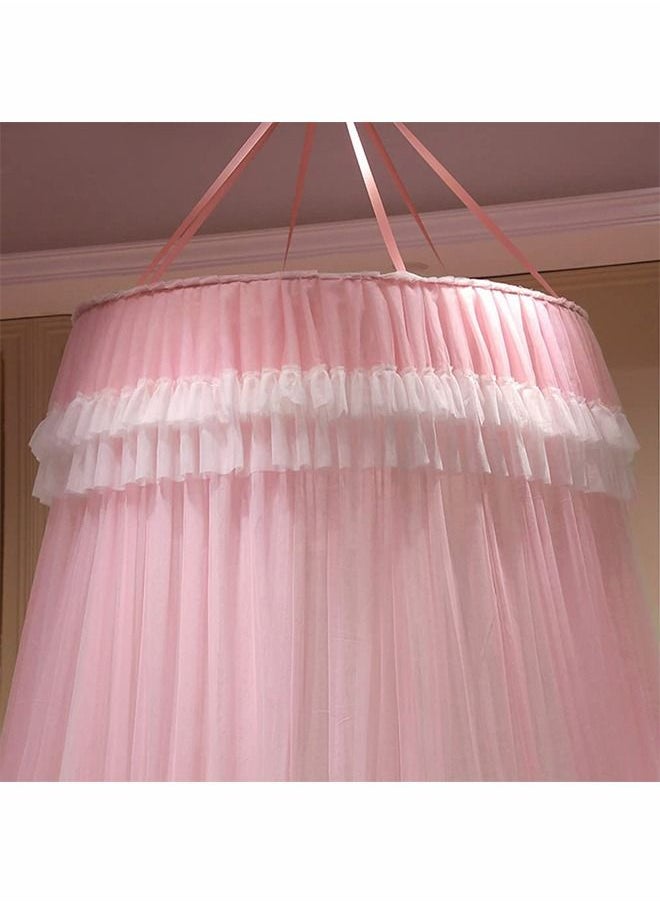 ZERIFAM - Double Layers Sheer Mesh Round Lace Princess Mosquito Net Tent with Stars String Lights - Image 1