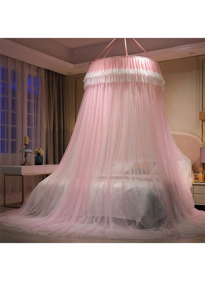 ZERIFAM - Double Layers Sheer Mesh Round Lace Princess Mosquito Net Tent with Stars String Lights - Image 1