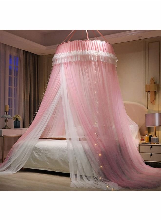 ZERIFAM - Double Layers Sheer Mesh Round Lace Princess Mosquito Net Tent with Stars String Lights - Image 1