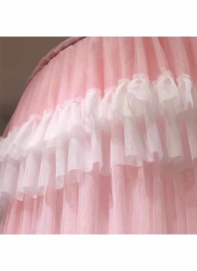 ZERIFAM - Double Layers Sheer Mesh Round Lace Princess Mosquito Net Tent with Stars String Lights - Image 1