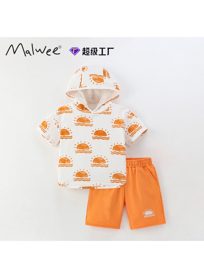 Boys Hooded Suit Summer European And American Children T-shirt Short Sleeve Pants Two-piece Set
