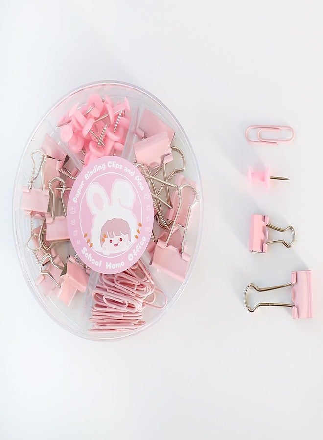 RUJVE Binder Clips, Push Pins, Paper Clips Combo Set | Large & Small Stationery Kit for Office, School & Home Supplies (Pink) - Image 1
