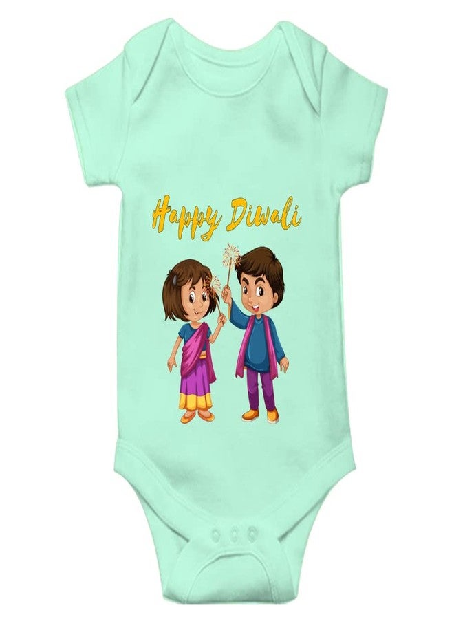 Mott2 Diwali Special Unisex Baby Romper - Happy Diwali8 (6-9 Months Green) - Image 1