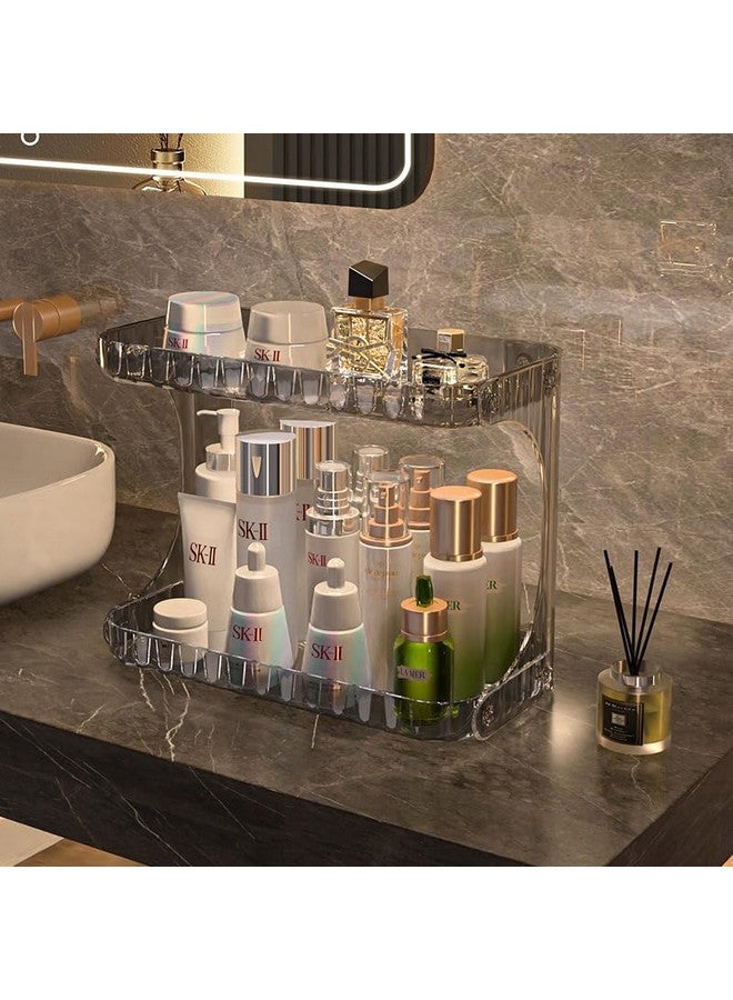 FEELING MALL Cosmetic Self Countertop Makeup Organizer Acrylic Storage for Makeup Brush,Hair Accessories,Jewelry,Skincare Vanity Display Cases, Skin Care Products, Desk Organizer (2 Layer, Clear) - Image 1