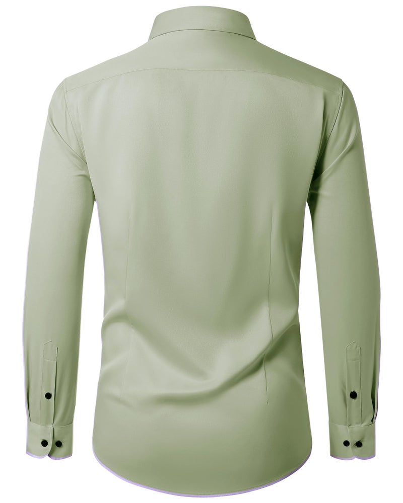 Lusead Sage Green Button Up Shirts Men Stretch Wrinkle Free Formal Business Meeting Long Sleeve Slim Fit Mens Dress Shirts - Image 2