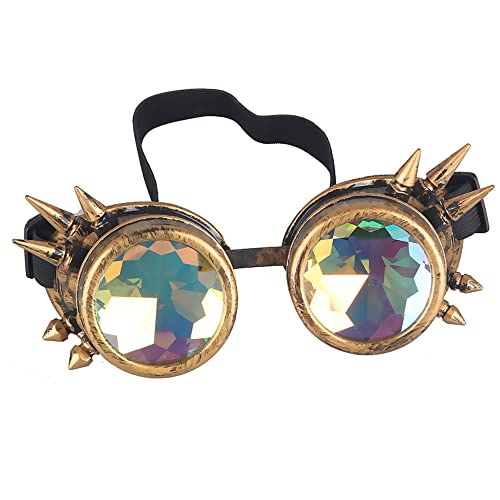 Lelinta Rainbow Crystal Lenses Steampunk Glasses Chrome Finish Gotchic Welder Goggles,Brass,Adjustable - Image 1