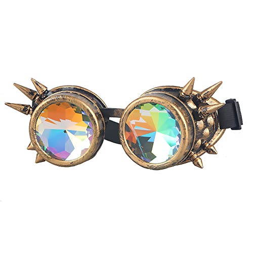 Lelinta Rainbow Crystal Lenses Steampunk Glasses Chrome Finish Gotchic Welder Goggles,Brass,Adjustable - Image 4