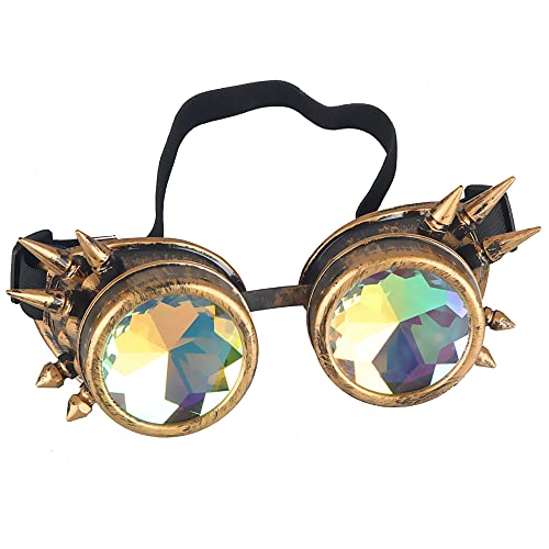 Lelinta Rainbow Crystal Lenses Steampunk Glasses Chrome Finish Gotchic Welder Goggles,Brass,Adjustable - Image 3