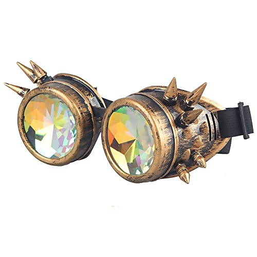 Lelinta Rainbow Crystal Lenses Steampunk Glasses Chrome Finish Gotchic Welder Goggles,Brass,Adjustable - Image 2