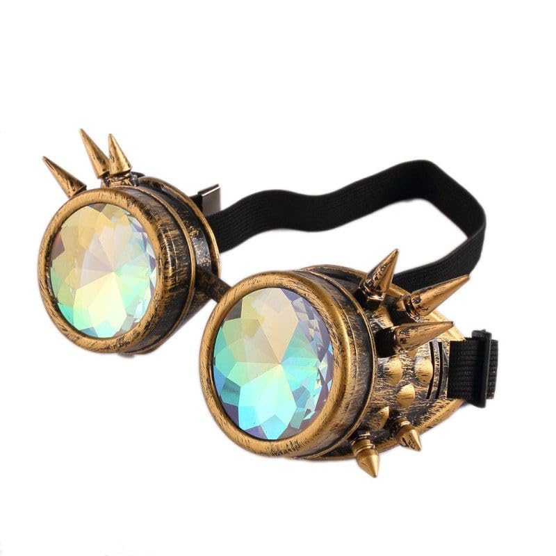 Lelinta Rainbow Crystal Lenses Steampunk Glasses Chrome Finish Gotchic Welder Goggles,Brass,Adjustable - Image 5