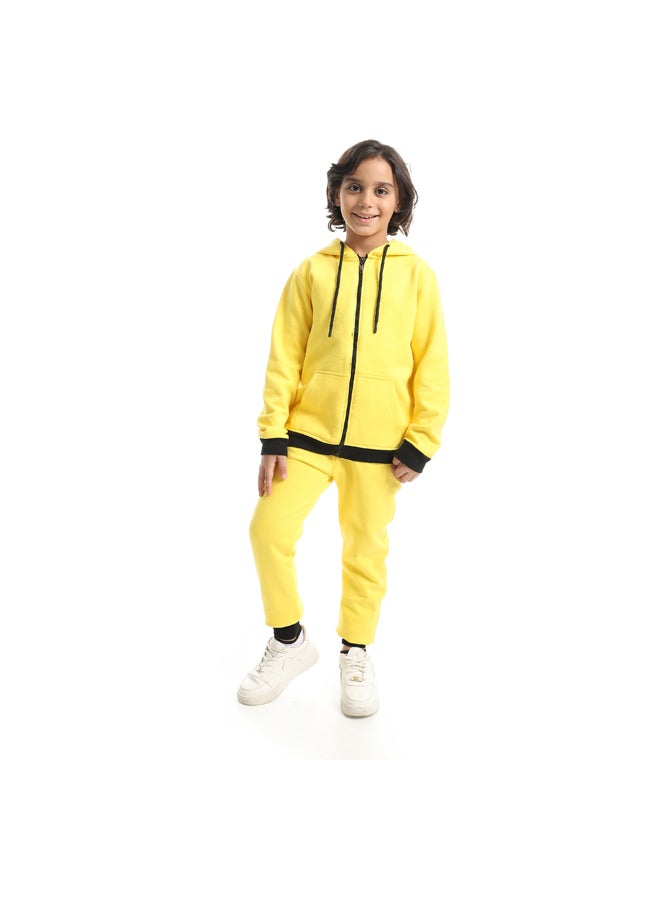 Andora Basic Fleeced With Hooded Collar and Zipper Closure Yellow Jacket Training Suit_Yellow - Image 1