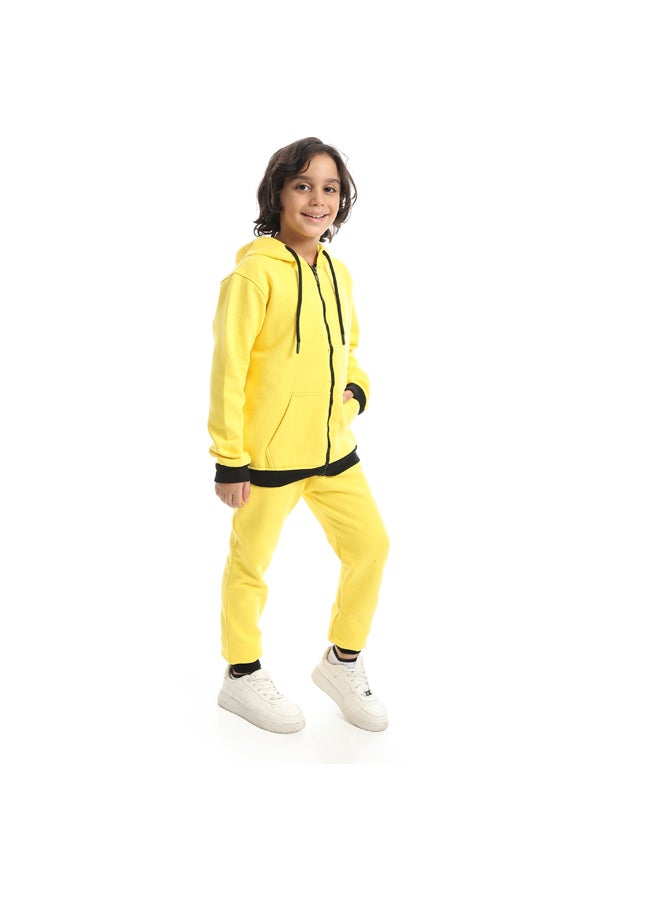 Andora Basic Fleeced With Hooded Collar and Zipper Closure Yellow Jacket Training Suit_Yellow - Image 4