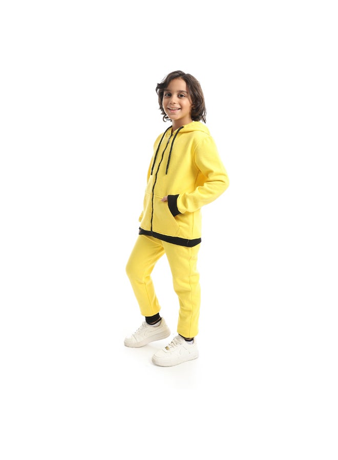 Andora Basic Fleeced With Hooded Collar and Zipper Closure Yellow Jacket Training Suit_Yellow - Image 5