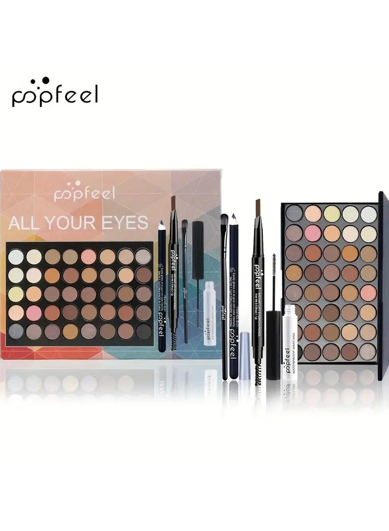popfeel 40 Colors Eyeshadow Palette Set, Eyebrow Pencil Eyeliner Pen Mascara With A Set Of Makeup Brushes Eye Cosmetics, Ideal Gift For Mother's Day Makeup Set - Image 1