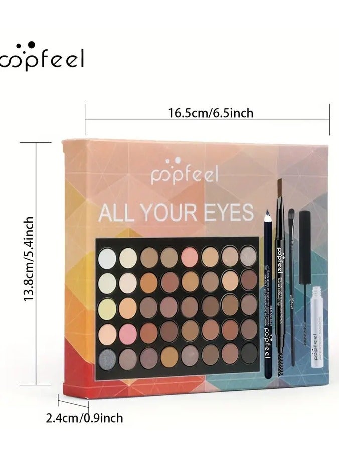 popfeel 40 Colors Eyeshadow Palette Set, Eyebrow Pencil Eyeliner Pen Mascara With A Set Of Makeup Brushes Eye Cosmetics, Ideal Gift For Mother's Day Makeup Set - Image 2