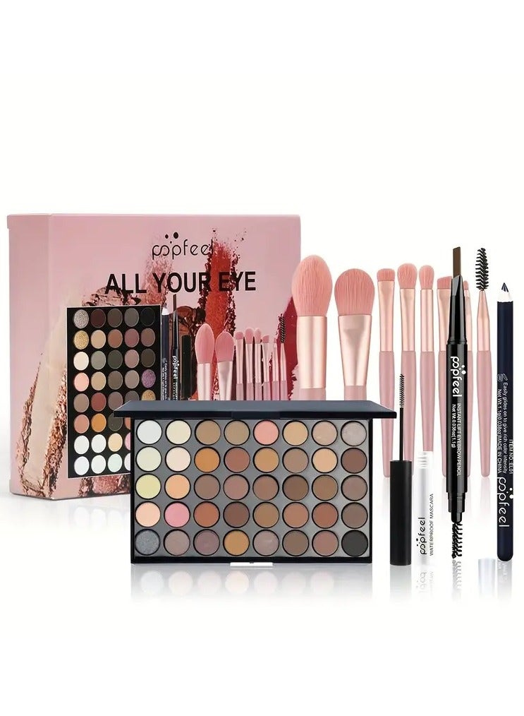 popfeel 40 Colors Eyeshadow Palette Set, Eyebrow Pencil Eyeliner Pen Mascara With A Set Of Makeup Brushes Eye Cosmetics, Ideal Gift For Mother's Day Makeup Set - Image 5