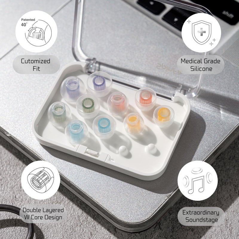 SpinFit W1 for IEM - M - Patented Medical-Grade Silicone Ear Tips, Double W-Shaped Tube Core, More Stability - Image 4