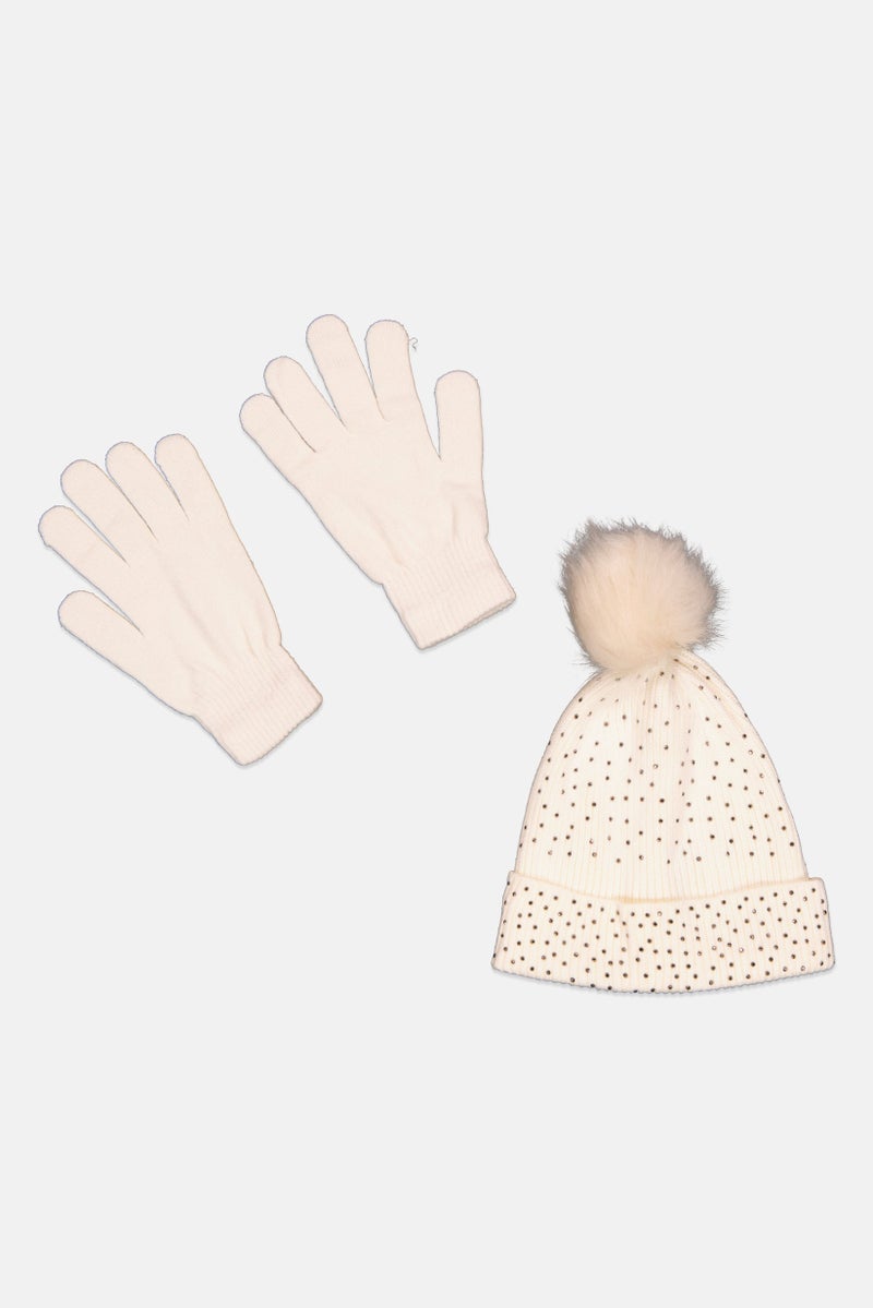 Daisy Fuentes Women Textured Beanie With Gloves, Off White - Image 2