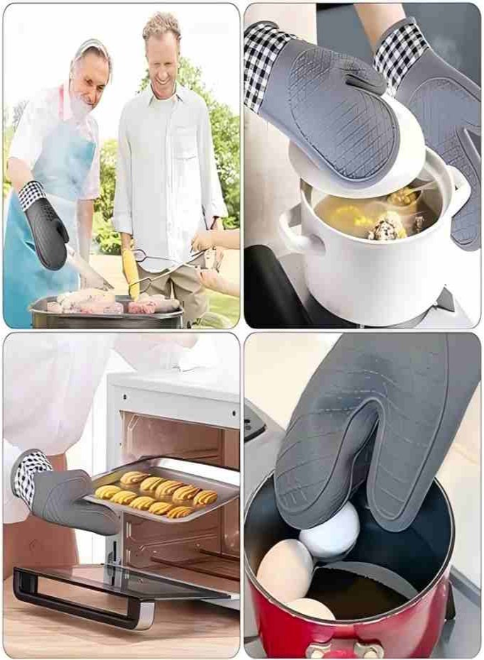 Oven Mitts and Pot Holders 4pcs Set, Kitchen Oven Gloves, Heat-Resistant Baking Gloves, Non Slip Silicone Gloves for Cooking and Barbecue (Gray) - Image 5