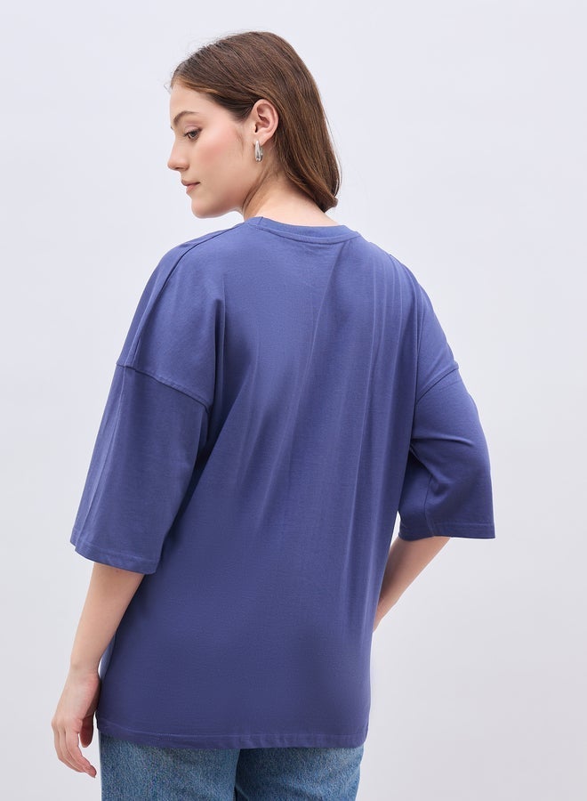 Styli Exaggerated Shoulder Slogan Print Oversized T-Shirt - Image 5