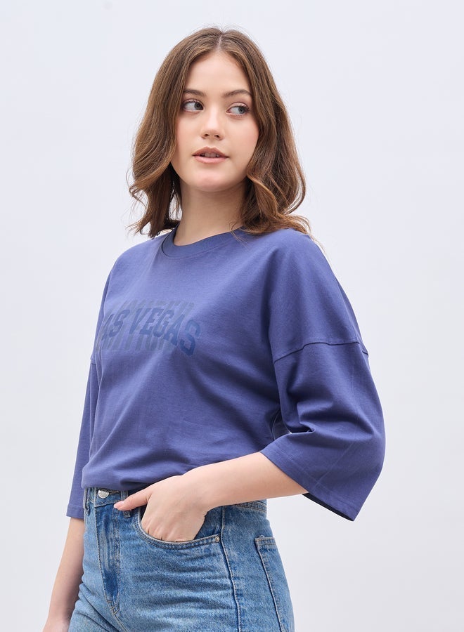 Styli Exaggerated Shoulder Slogan Print Oversized T-Shirt - Image 4