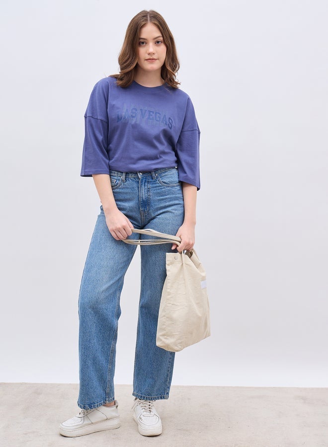 Styli Exaggerated Shoulder Slogan Print Oversized T-Shirt - Image 3