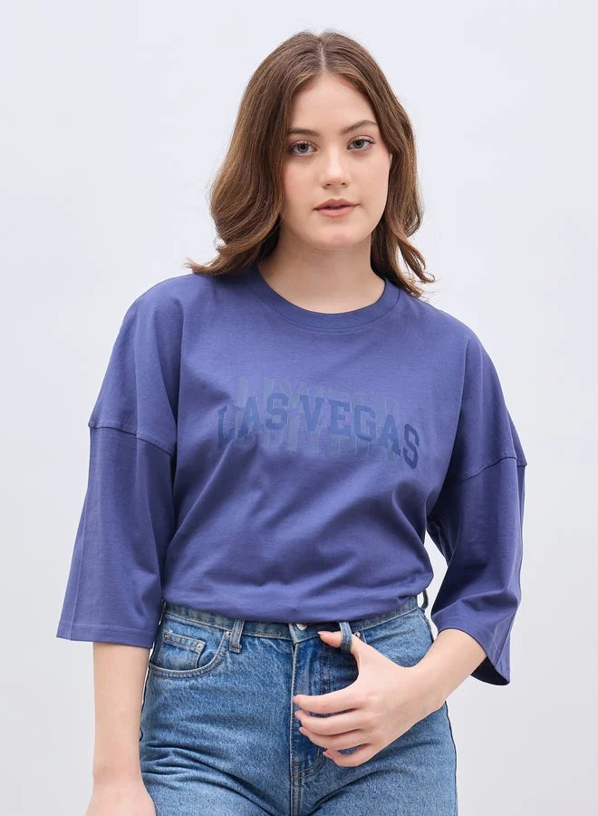 Exaggerated Shoulder Slogan Print Oversized T-Shirt