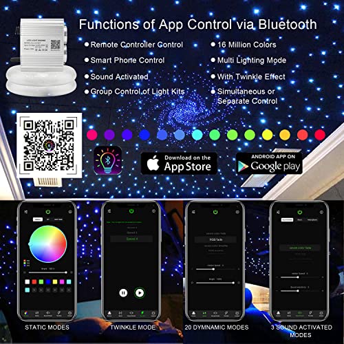 AKEPO Car Home Use APP Control Twinkle Fiber Optic Light Kit, 16W RGBW Dual Head Twinkle + Music Mode Star Ceiling Sky Light with 600 Strands 0.03in/0.75mm 9.8ft/3m Optical Fiber Cable - Image 2