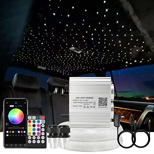 AKEPO Car Home Use APP Control Twinkle Fiber Optic Light Kit, 16W RGBW Dual Head Twinkle + Music Mode Star Ceiling Sky Light with 600 Strands 0.03in/0.75mm 9.8ft/3m Optical Fiber Cable - Image 1
